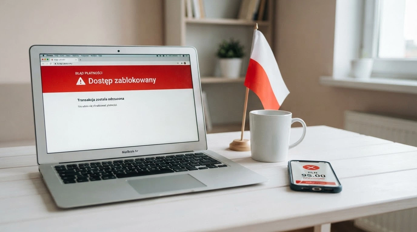 Dokument ustawy o grach hazardowych, symbol Cardano ADA i flaga Polski na biurku