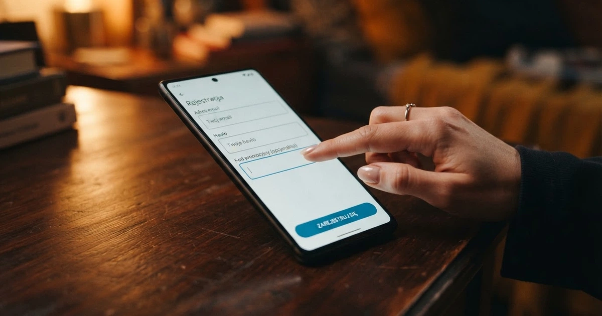 Zbliżenie na ekran smartfona z otwartym formularzem rejestracji w kasynie online — widoczne pole oznaczone „Kod promocyjny” z kursorem gotowym do wpisania ciągu znaków