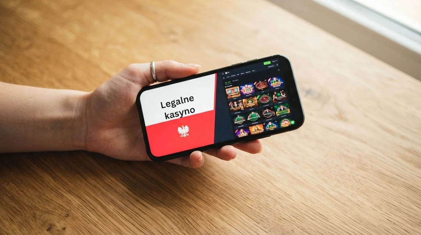 Kontrastowe zestawienie: logo Total Casino na tle polskiej flagi po lewej, po prawej symboliczne ikony zagranicznych kasyn oznaczonych jako offshore